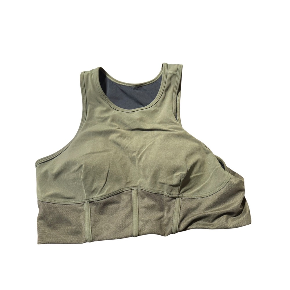 Zella Sports Bra Women L Olive Green Excellent Mesh Corset High Neck Activewear
